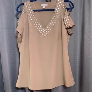 New York & Company Tan Sleeveless Cut-Out Blouse
